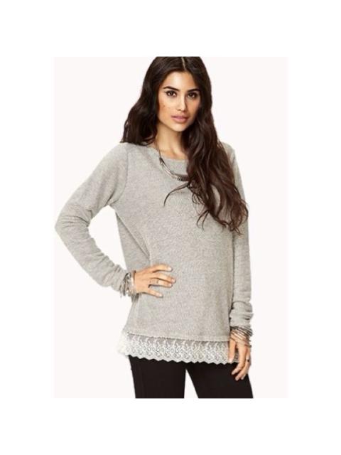 Other Designers Forever 21 Lace Trim Raw Hem French Terry Top