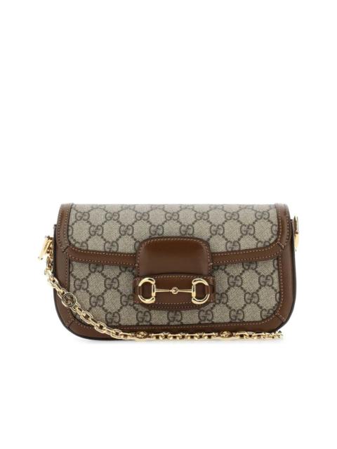 GUCCI Gucci Horsebit 1955 Small Shoulder Bag in Beige and Ebony GG Supreme
