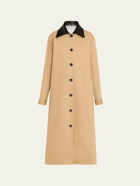 MARIA McMANUS Leather-Collar A-Line Long Swing Coat