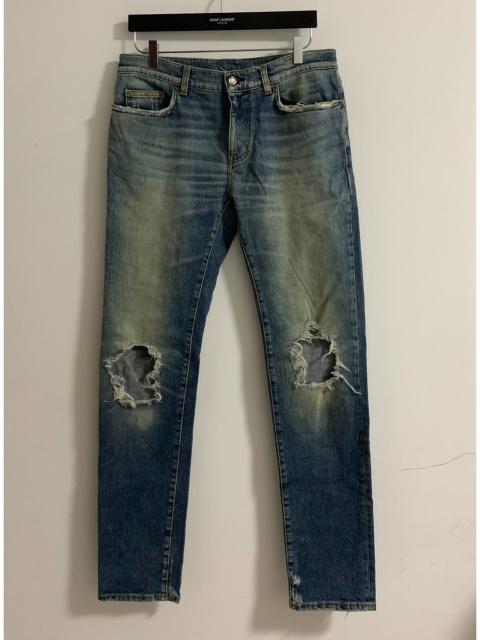 SAINT LAURENT Saint Laurent 16FW D02 Blue Brushed Mud-Wash Distressed Jeans
