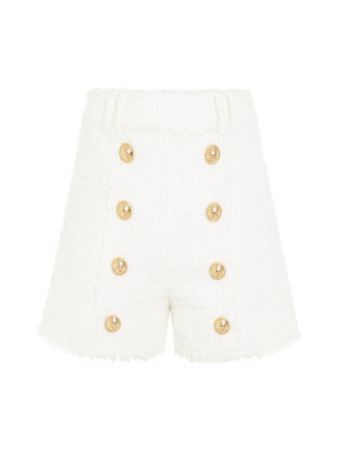 Balmain High Waisted 8 Buttons Shorts in White