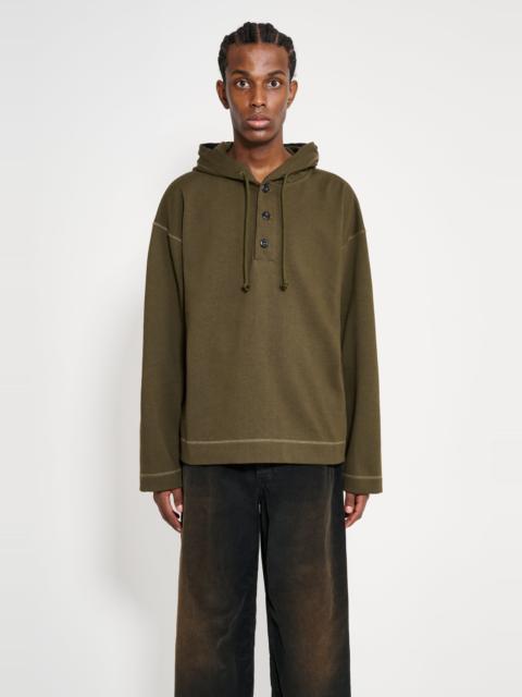 MARGARET HOWELL MARGARET HOWELL MHL BUTTON HOODIE OPEN END JERSEY SEAWEED