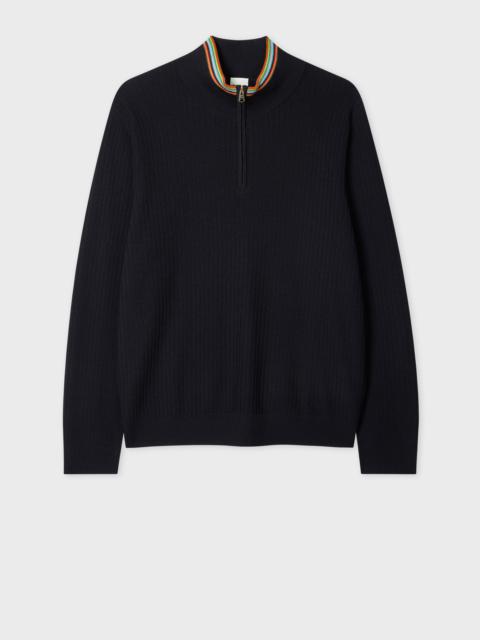 Paul Smith Navy Washable Merino Wool 'Signature Stripe' Half Zip Sweater