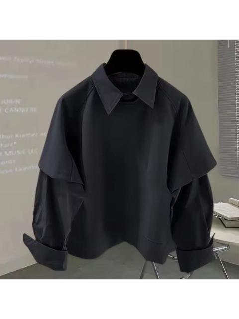 Streetwear - fake two-piece long-sleeved patchwork shirt sweatshirt