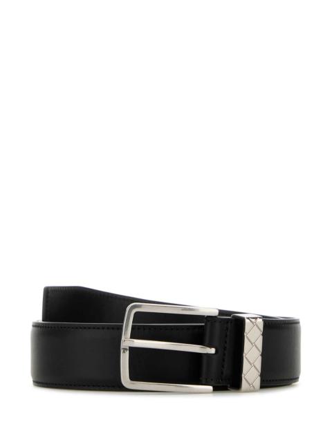 Bottega Veneta Bottega Veneta Men Black Leather Intreccio Loop Belt