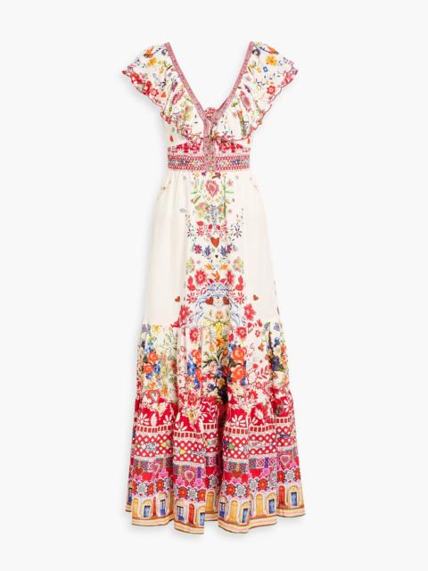 CAMILLA Crystal-embellished printed linen maxi dress