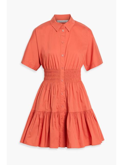 VERONICA BEARD Greta shirred cotton-blend poplin mini shirt dress