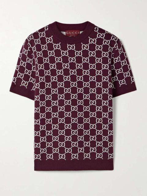 Jacquard-knit wool-blend sweater Burgundy