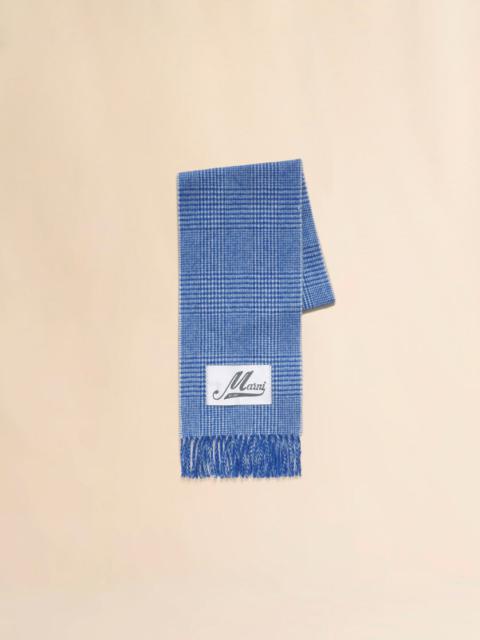 Marni LIGHT BLUE WOOL SCARF WITH PRINCE OF WALES CHECK