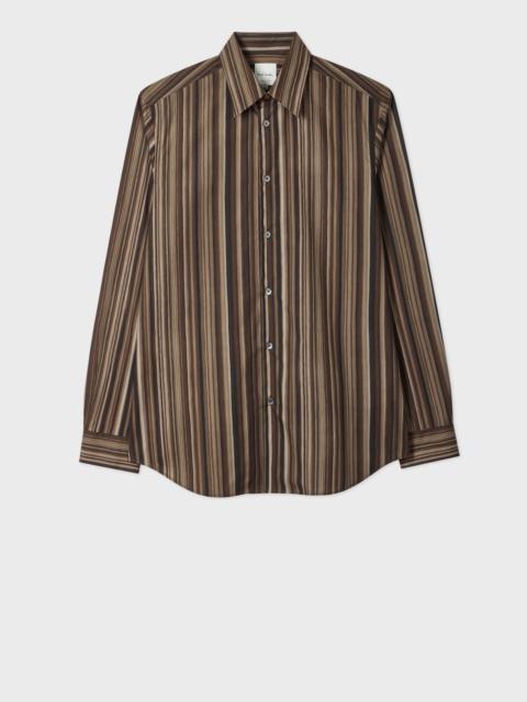 Paul Smith Brown 'Painted Signature Stripe' Print Cotton Shirt