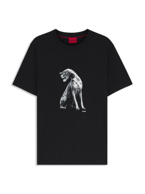 HUGO COTTON-JERSEY T-SHIRT WITH DOG ARTWORK