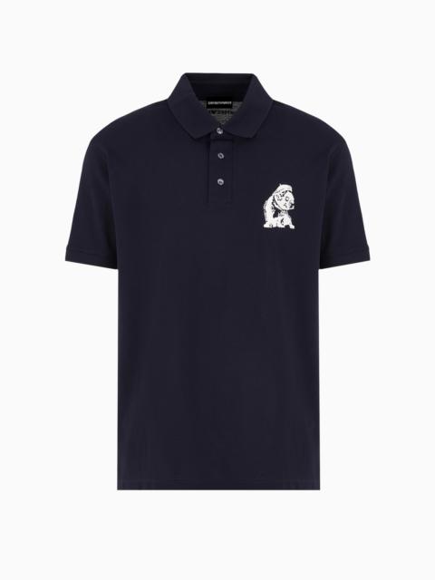 EMPORIO ARMANI Mercerised piqué polo shirt with French bulldog embroidery