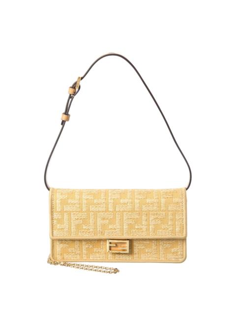 FENDI FENDI Baguette FF Jacquard Raffia & Leather Wallet On Chain