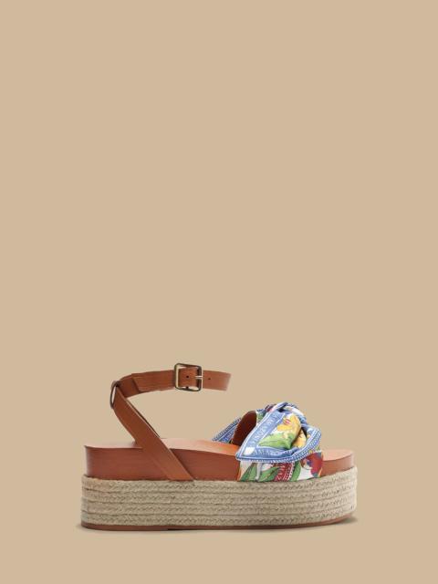 FARM RIO Camel Scarf Flatform Espadrille
