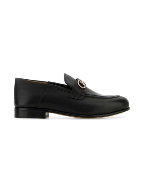 FERRAGAMO Black Leather Ottone Loafers