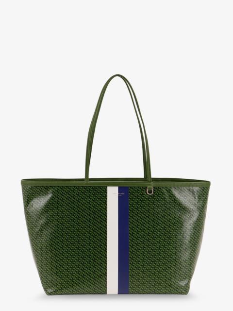 TORY BURCH Tory Burch Coated Canvas The Racer Tote Shoulder Bag With All-Over Logo