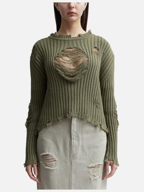 OPEN YY DAMAGED HEART SWEATER