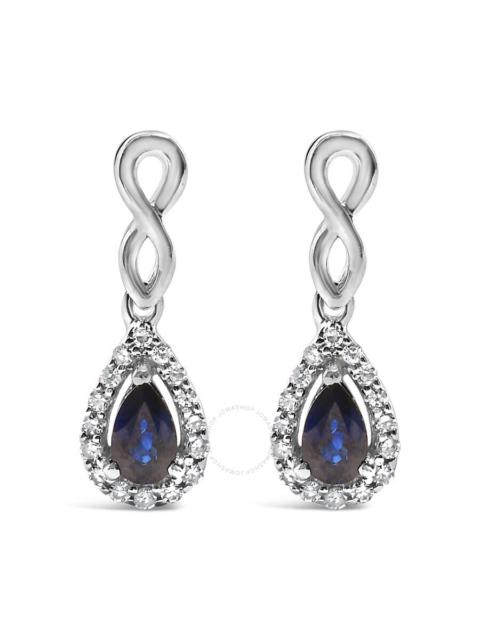 Other Designers Haus of Brilliance 10K White Gold Pear Cut Blue Sapphire and 1/7 Cttw Diamond Infinity Drop and Dang