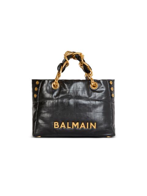 Balmain Small 1945 Soft tote bag in embossed crackled calfskin with a PB Labyrinth monogram