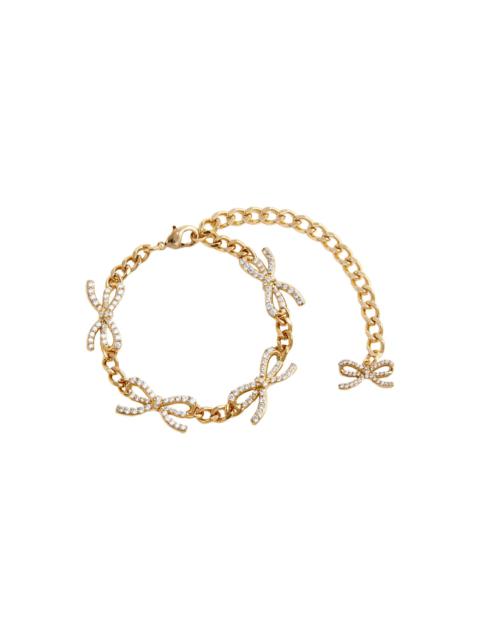 self-portrait Metallic Bracelet With Bow Nad Crystal Embellishments In Copper Woman