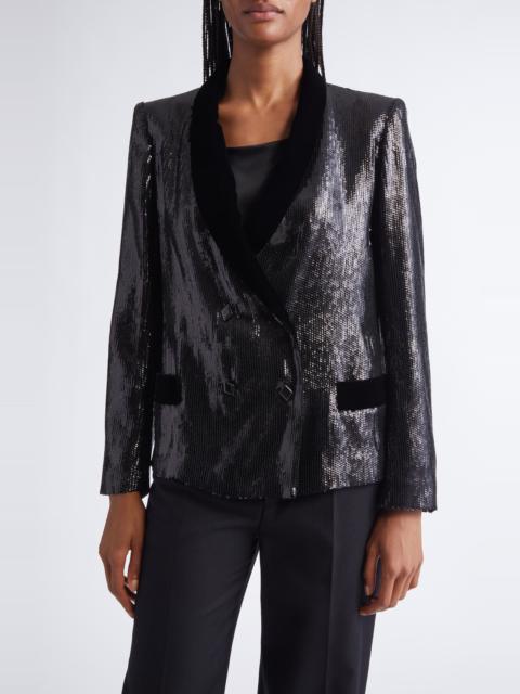 EMPORIO ARMANI Emporio Armani Sequin Double Breasted Blazer in Solid Black at Nordstrom