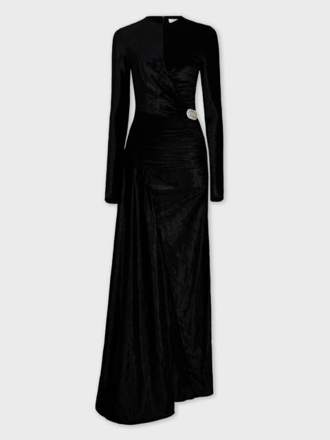 rabanne LONG DRAPED VELVET DRESS