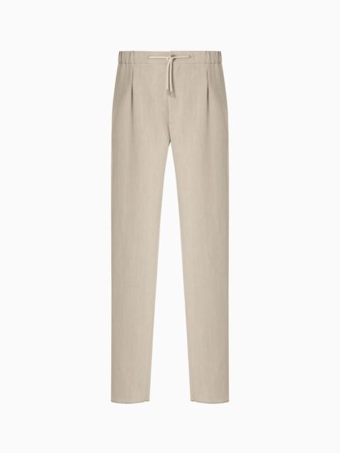 GIORGIO ARMANI SINGLE-PLEAT, LINEN-CANVAS TROUSERS
