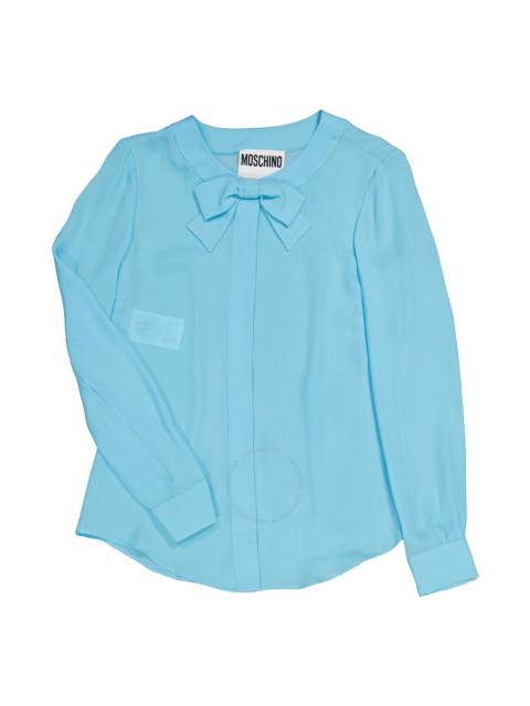 Moschino Moschino Ladies Light Blue Bow Detail Long-Sleeved Blouse