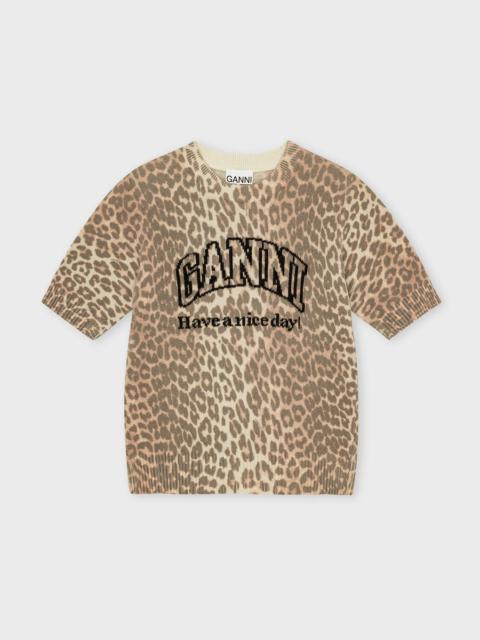 GANNI T-Shirt Graphic Wool Mix Leopard Leopard