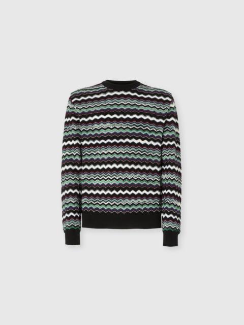 Missoni Missoni Crew Neck Sweater With Zigzag Pattern in Blue & Green at Nordstrom