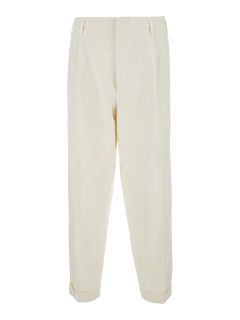 Brunello Cucinelli Brunello Cucinelli Men Beige Pants With Cuffed Hem In Cotton Blend For Men
