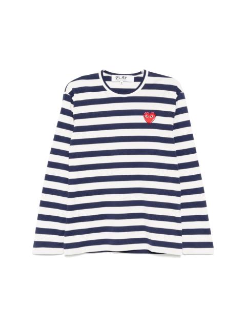 Comme des Garçons PLAY UNISEX RHINESTONE RED HEART STRIPED T-SHIRT - NAVY