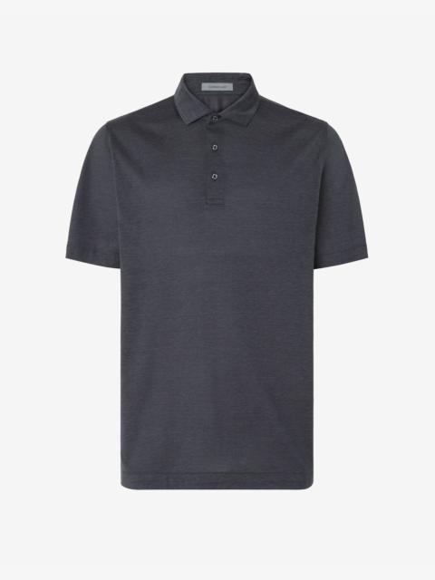 CORNELIANI Anthracite grey luxury jersey polo shirt with buttons