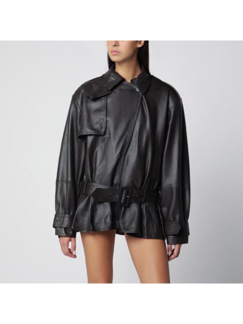 ROTATE Rotate Biker Jacket In Lamb Leather In Dark Brown Women