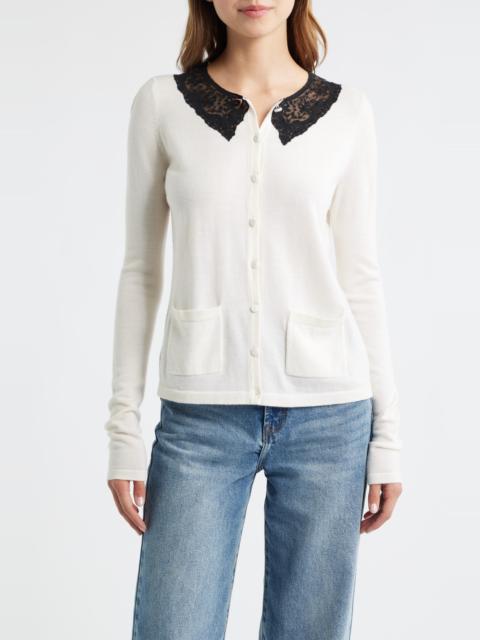 LoveShackFancy LoveShackFancy Lolani Lace Collar Wool Cardigan in Ivory at Nordstrom