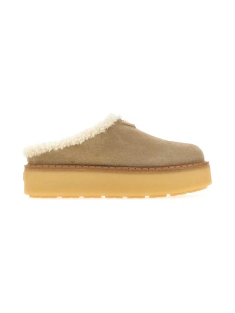 Prada Sand Suede Slippers