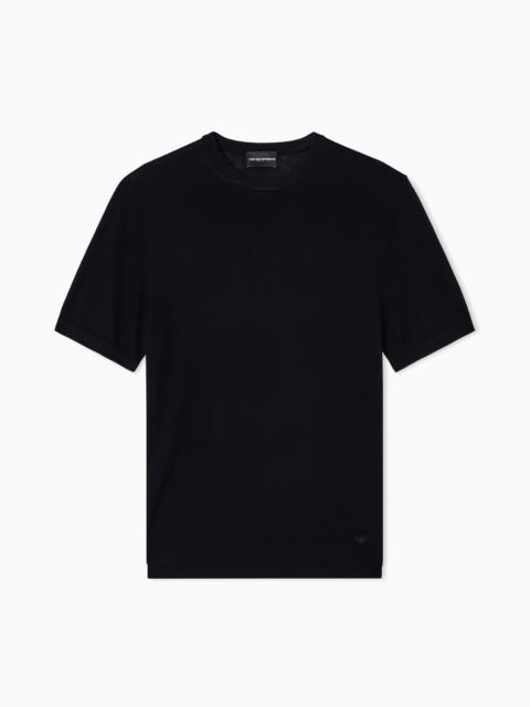EMPORIO ARMANI SHORT-SLEEVED JUMPER IN A SEAMLESS PLAIN-KNIT VIRGIN WOOL