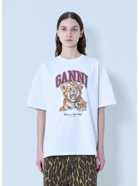 GANNI Ganni Women Heavy Cotton Beaded Baby Tiger Print T-Shirt