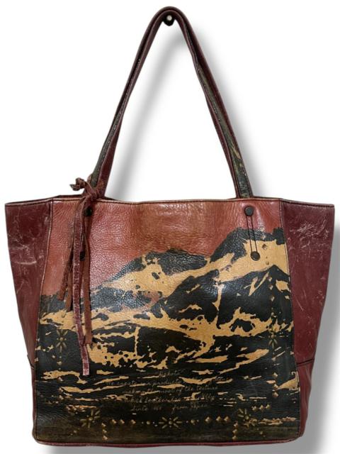 Japanese Brand - Dakota Unique Mountain Landscape Art Patina Leather Tote Bag