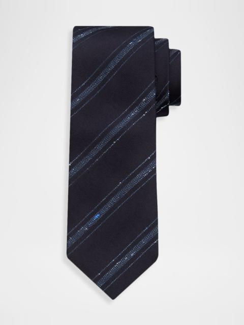 Brunello Cucinelli Men's Silk and Cotton Textured Stripe Tie