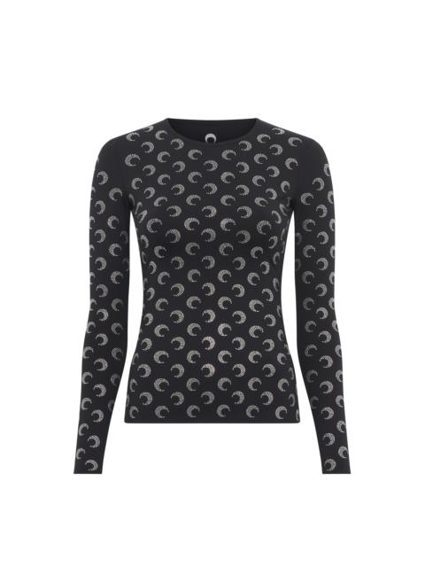 Marine Serre Recycled Moon Strass Jersey Second Skin Crewneck Top