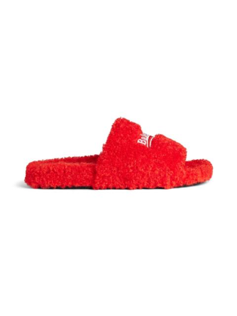 BALENCIAGA Men's Furry Slide Sandal in Pop Orange/white/red