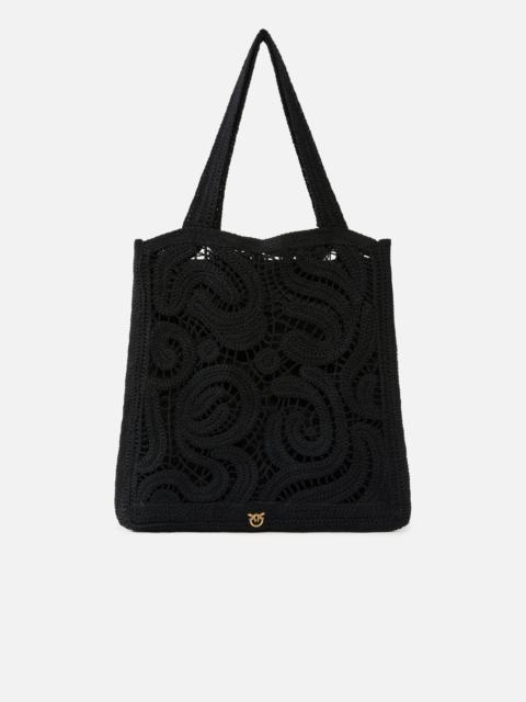 PINKO MEDIUM SHOPPER BAG IN GEOMETRIC CROCHETED FABRIC