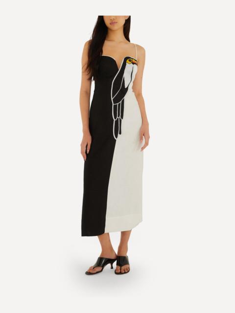 FARM RIO Black and White Embroidered Toucan Maxi Dress
