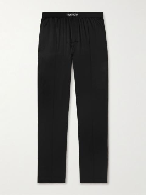 TOM FORD Velvet-Trimmed Stretch-Silk Satin Pyjama Trousers Black