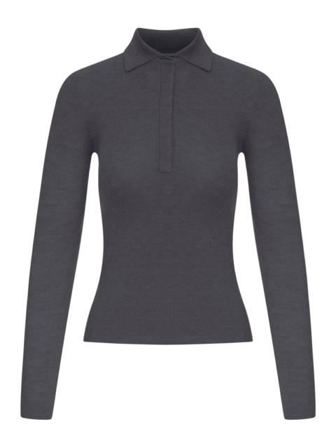 Max Mara Max Mara Women Grey Ribbed Knit Polo Shirt