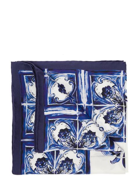 Dolce & Gabbana Dolce & Gabbana Women Dolce & Gabbana Woman's White And Blue Silk Maiolica Printed  Scarf
