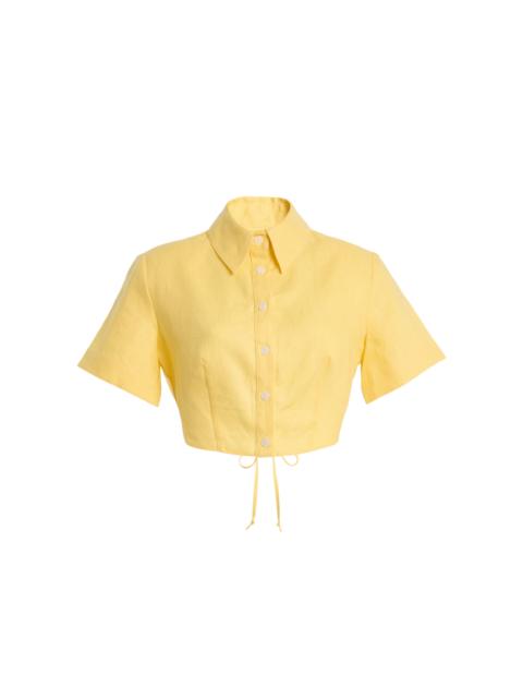 MATTHEW BRUCH Cropped Linen Open-Back Shirt yellow