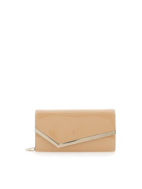 JIMMY CHOO Jimmy Choo Emmie Pink Clutch With Envelope Design And Chain-Link Shoulder Strap