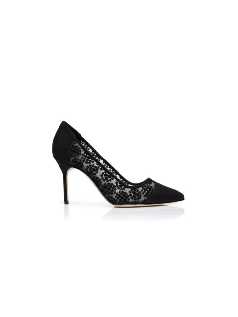 Manolo Blahnik Black Lace Floral Detail Pumps